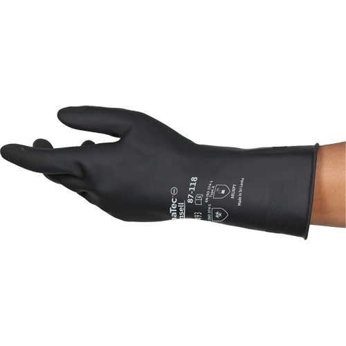 AlphaTec 87-118 Chemical-Resistance Gloves, Size, Large/9, Length, 12.6", Thickness, 31-mil, Cuff Style, Rolled, Grip Design, Inverted Diamond Pattern, Abrasion Resistance Rating, EN388 Level 3