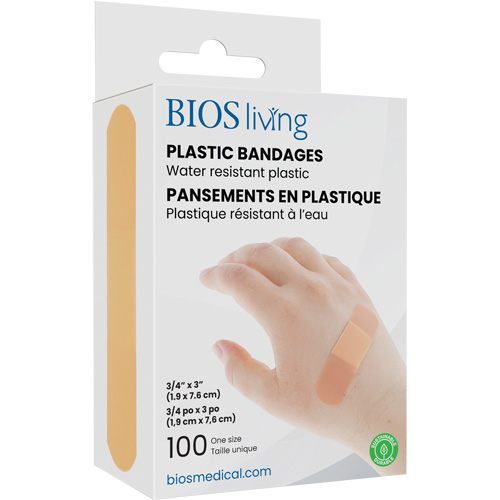 Water-Resistant Bandages, Style, Rectangular/Square, Length, 3", Width, 3/4", Material, Plastic