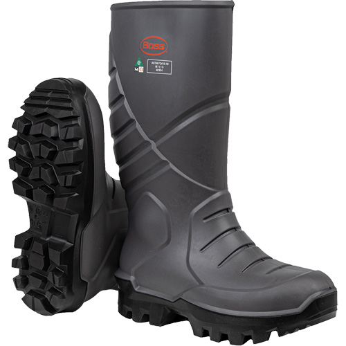 Boss® Footwear Full Safety Boot with Midsole & Internal Met Guard, Pair, Thermal Polyurethane, Shoe Size, 10, Toe Type, Steel, Sole Type, Puncture Resistant, Certification(s), Dark Grey