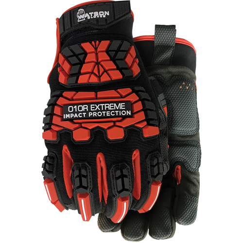 010R Extreme Red Impact Resistant Gloves, Pack of 6, 2X-Large, Cuff Style, Hook & Loop, Palm Material, Microfibre, ANSI/ISEA 138 Level 2 & EN 388 Level P, Abrasion Resistance, ANSI/ISEA 105 Level 6 & EN 388 Level 3, Puncture Resistance