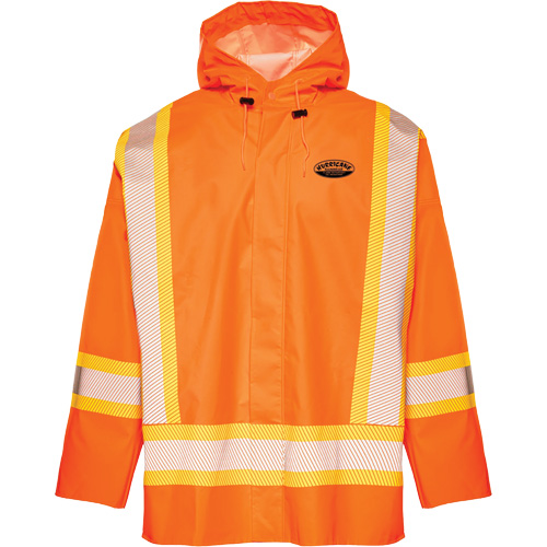 R804 Hurricane Rain Jacket, Each, Small, Colour, High Visibility Orange, CSA Z96-22 Class 2 Level 2 & ANSI/ISEA 107-20 Class 3 Type R, Material, Premium Grade Virgin PVC/Polyester/PVC, # of Pockets