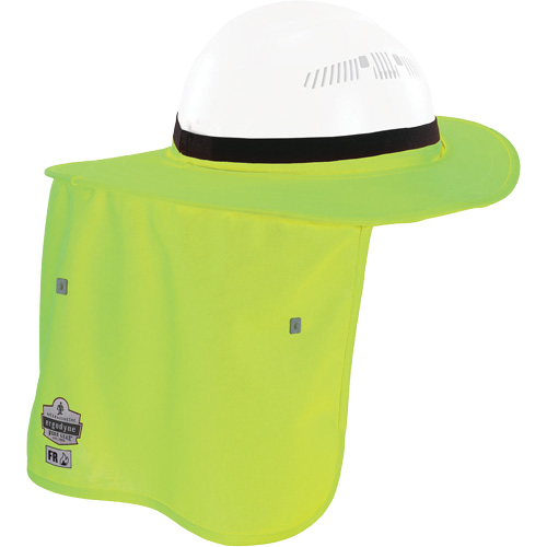 Chill-Its® Lime Green FR Hard Hat Brim with Neck Shade, Each, Elastic Rim, Hook & Loop Straps, Construction, Hard Hat Attachment Straps, Cooling Type