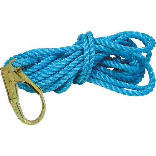 Superline Lifeline with Nylon Thimble & 2-1/4" Self-Locking Snap Hook, Each, Polypropylene, Length, 100', ANSI Z359.1-1999, ANSI 10.32-2004, CSA Z259.1.2.98, OSHA 1926, Breaking Strength, 11,500 lbs. (51.2 kN)