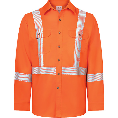 Avenger 7 oz Deluxe Segmented Striped High-Visibility Work Shirt, Style 652, Each, Cotton/Nylon, Size, 2X-Large (Tall), Colour, Orange, Men's/Women's, Men's, CAT 2, ATPV 8.9, Standard(s) Met, NFPA 2112, CGSB 155.20, NFPA 70E, CSA Z462, ASTM F1506