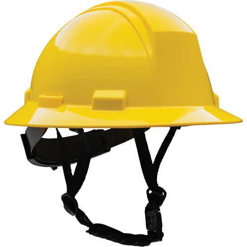 Kilimanjaro™ Full Brim Safety Helmet with HDPE Shell, Case of 12, Ratchet, Suspension Points, 4-Points, Colour, Yellow, Venting Type, Non-Vented, Meets/Exceeds Certifications