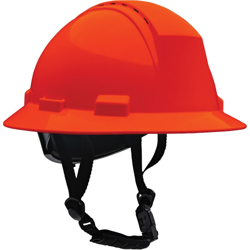 Kilimanjaro™ Full Brim Safety Helmet with HDPE Shell, Case of 48, Ratchet, Suspension Points, 4-Points, Colour, High Visibility Orange, Venting Type, Vented, Meets/Exceeds Certifications