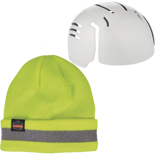 N-Ferno® Reflective Rib Knit Winter Hat & Bump Cap Insert, Each, Acrylic, Lining Material, Acrylic, Colour, High-Visibility Lime Green, Size, Medium/Small, Zipper, Construction, Bump Cap Compartment, Insulated, Reflective Accents, Protection Type