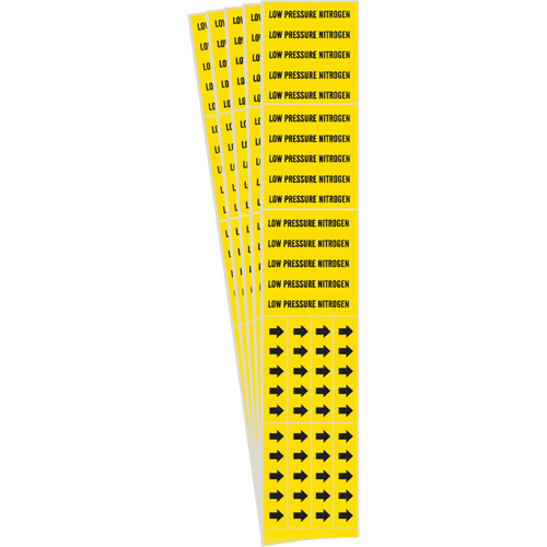 "Low Pressure Nitrogen" Pipe Markers, Material, Vinyl, Colour, Black on Yellow, Pipe Diameter, 0" - 3/4", Label Height, 2-1/4", Qty/Card, 3