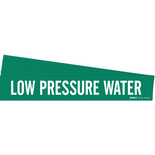 "Low Pressure Water" Pipe Marker, Material, Vinyl, Colour, White on Green, Pipe Diameter, 8" - 20", Label Height, 4"