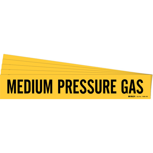 "Medium Pressure Gas" Pipe Marker, Material, Vinyl, Colour, Black on Yellow, Pipe Diameter, 8" - 20", Label Height, 4"