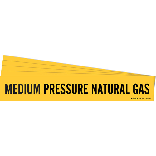 "Medium Pressure Natural Gas" Pipe Marker, Material, Vinyl, Colour, Black on Yellow, Pipe Diameter, 8" - 20", Label Height, 4"