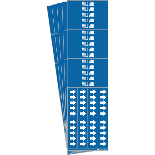 "Mill Air" Pipe Markers, Material, Vinyl, Colour, White on Blue, Pipe Diameter, 0" - 3/4", Label Height, 2-1/4", Qty/Card, 3
