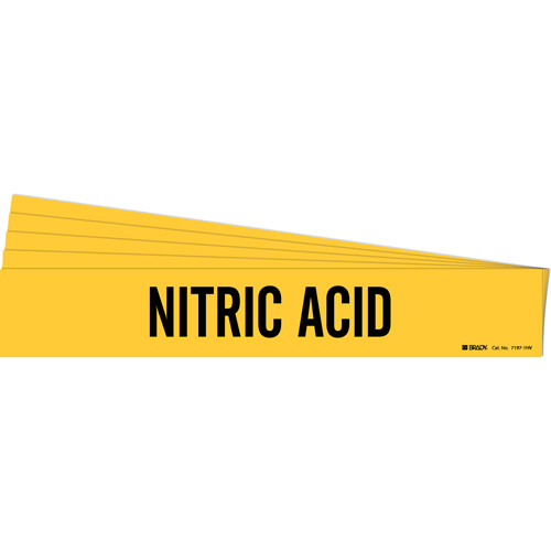 "Nitric Acid" Pipe Marker, Material, Vinyl, Colour, Black on Yellow, Pipe Diameter, 8" - 20", Label Height, 4"