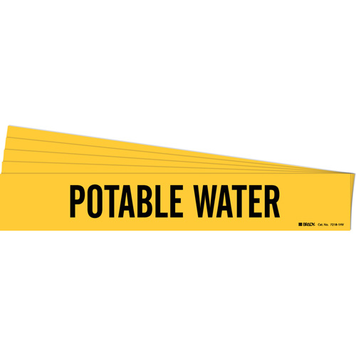 "Potable Water" Pipe Marker, Each, Vinyl, Colour, Black on Yellow, Pipe Diameter, 8" - 20", Label Height, 4", Label Width