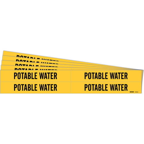 "Potable Water" Pipe Markers, Each, Vinyl, Colour, Black on Yellow, Pipe Diameter, 3/4" - 2-3/8", Label Height, 1-1/8", Label Width, 4