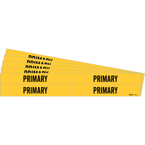 "Primary" Pipe Markers, Each, Vinyl, Colour, Black on Yellow, Pipe Diameter, 3/4" - 2-3/8", Label Height, 1-1/8", Label Width, 4