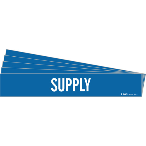 "Supply" Pipe Marker, Each, Vinyl, Colour, White on Blue, Pipe Diameter, 2-1/2" - 7-7/8", Label Height, 2-1/4", Label Width
