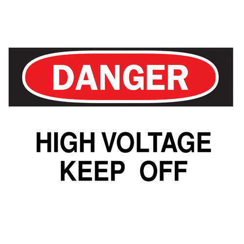 "High Voltage" Sign, Each, Aluminum, Height, 10", Width, 14", Display Type, Bolt-On, Language, Danger; High Voltage Keep Off