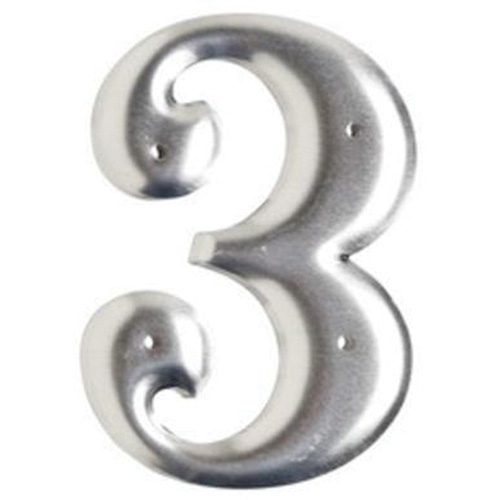 Aluminum Embossed Number and Letter Labels, Pack of 10, 3, Colours, Silver, Character Height, 3"