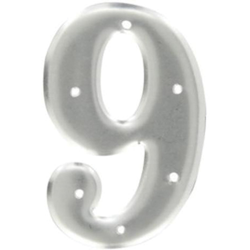 Aluminum Embossed Number and Letter Labels, Pack of 10, 9, Colours, Silver, Character Height, 3"