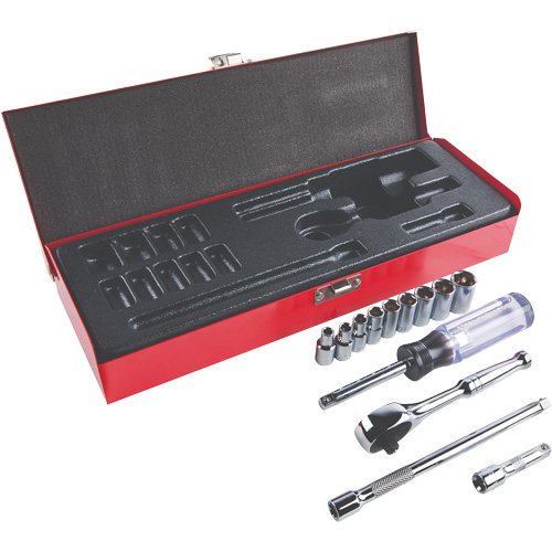 1/4" Drive Socket Wrench Set, Each, 13, Size Standard, Imperial, Type, Ratchet, 3/16" to 1/2", Number of Points, 6, Weight