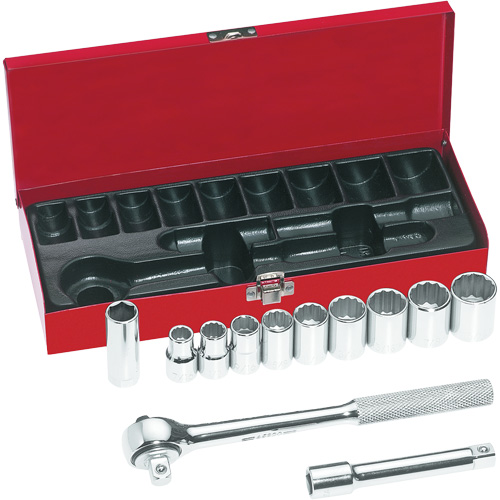 1/2" Drive Socket Wrench Set, Each, 12, Size Standard, Imperial, Type, Ratchet, 12, Weight, 5.4 lb (2.4 kg), Includes