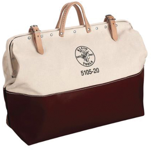 20" Heavy-Duty High-Bottom Tool Bag, Each, Natural, Material, Canvas, No. of Pockets, 1, 20" L x 15" H x 6" W, Weight, 1.6 kg (3.5 lbs.)