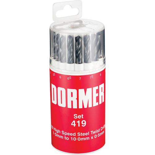 Jobber Drill Bit Set, 19 Pieces, High Speed Steel Each