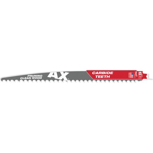 The Ax™ Sawzall® Blade for Pruning & Clean Wood, Each, 12", Width, 1", Thickness, 0.05", TPI, 3, Material