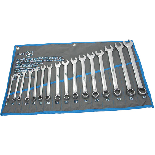 Fully Polished Long Pattern Combination Wrench Set, Each, 16, Size Standard, Metric, Type, Combination