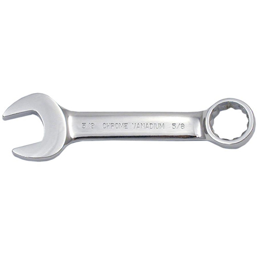 Fully Polished Stubby Combination Wrench, Each, 12, Length, 3-3/4", Size, 3/8", Finish, Chrome, Handle Type