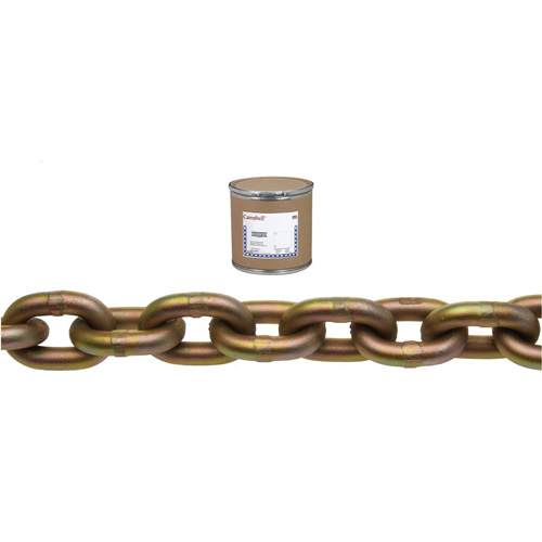 Campbell Transport Chain, Working Load Limit, 3150 lbs. (1.575 tons), Chain Length, 400' (121.9 m), Chain Grade, Grade 70, Trade Size, 1/4", Design Factor, 4 to 1, Container Type, Half Drum