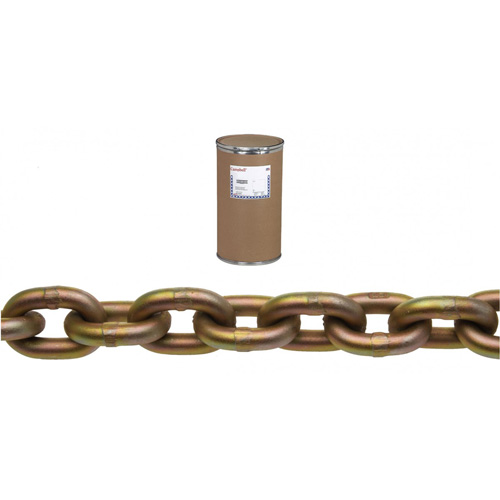 Campbell Transport Chain, Working Load Limit, 11300 lbs. (5.65 tons), Chain Length, 200' (60.96 m), Chain Grade, Grade 70, Trade Size, 1/2", Design Factor, 4 to 1, Container Type, Drum