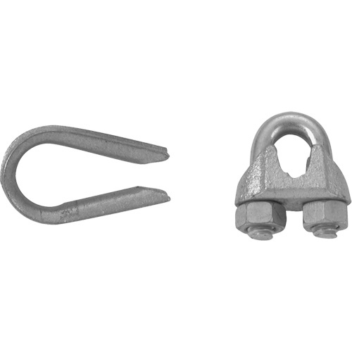 Wire Rope Clips with Thimble Set, Each, 1/4", Finish, Galvanized
