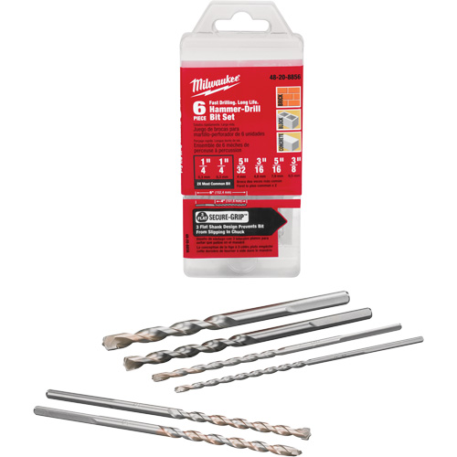 3-Flat Secure-Grip™ Hammer Drill Bit Set, 6 Pieces, Carbide