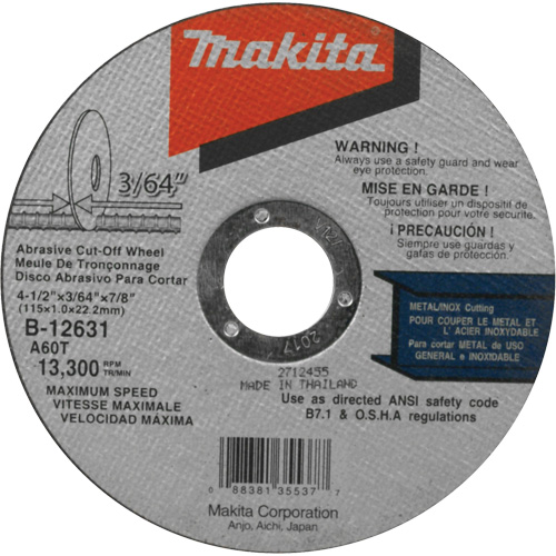Thin Kerf Cut-Off Wheel, 4-1/2" x 3/64", 7/8" Arbor, Type 1, Aluminum Oxide, 13300 RPM Pack of 12