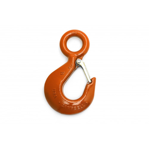 Hoist Hook, Each, Eye Sling Hook w/Latch, Working Load Limit, 10000 lbs. (5 tons), Material, Forged Carbon Steel, Grade, Grade 100, #27, Colour, Orange, Design Factor