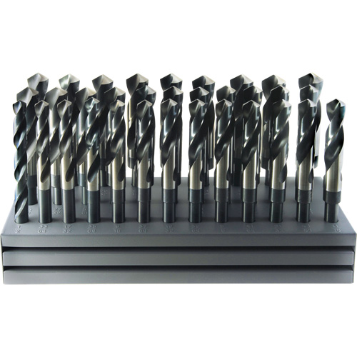 Drillco® USA S & D Drill Bit Set with Stand, Each, 32, Material, High Speed Steel, 1/2", Finish, Bright & Black