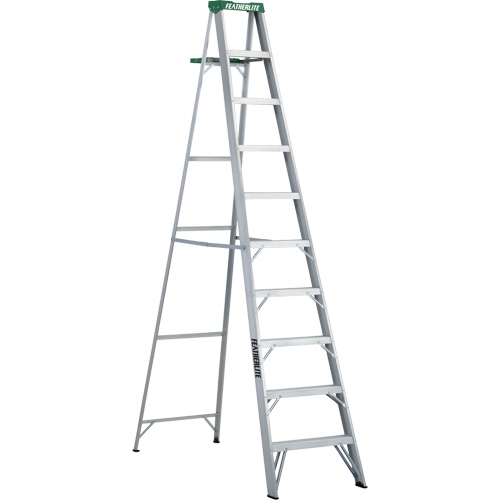 Commercial Duty Stepladders (2400 Series), Nominal Height, 10', Material, Aluminum, Capacity, 225 lbs., Base Width, 26.0625", Highest Standing Height, 92", Open Height, 114"