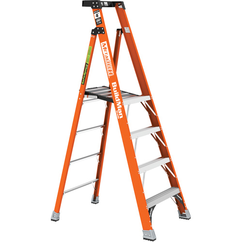 Safespace Platform Step Ladder, 4', Material, Fibreglass, Platform Height, 80.5"/87", Capacity, 300 lbs., Base Width, 32.9 lbs. (14.9 kg), Max. Reach, 10' 7" (3.2 m), Highest Standing Level