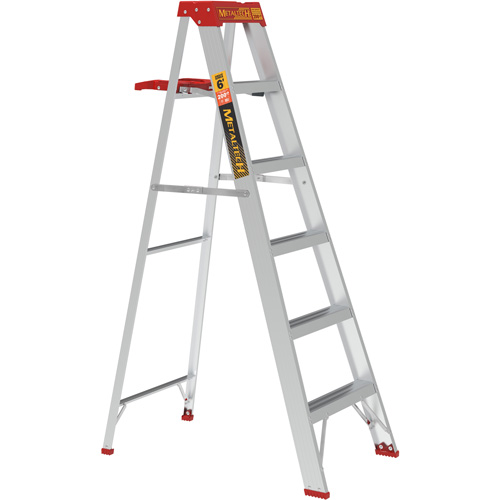 Step Ladder with Paint Tray, 6', Material, Aluminum, Capacity, 200 lbs., Base Width, 23", Base Depth, 23" W x 39.25" D x 68.75" H (58.4 x 99.7 x 174.6 cm), Closed Dimensions, 23" W x 6.5" D x 73.5" H (58.4 x 16.5 x 186.7 cm), Weight