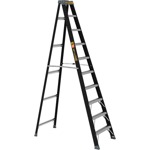 Step Ladder, 10', Material, Fibreglass, Capacity, 250 lbs., Base Width, 30.25", Base Depth, 30.25" W x 62.5" D x 114.25" H (76.8 x 158.8 x 290.2 cm), Closed Dimensions, 30.25" W x 6.5" D x 121.5" H (76.8 x 16.5 x 308.6 cm), Weight