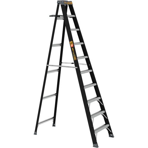 Step Ladder with Paint Tray, 10', Material, Fibreglass, Capacity, 250 lbs., Base Width, 30.25", Base Depth, 30.25" W x 62.5" D x 114.25" H (76.8 x 158.8 x 290.2 cm), Closed Dimensions, 30.25" W x 6.5" D x 121.5" H (76.8 x 16.5 x 308.6 cm), Weight