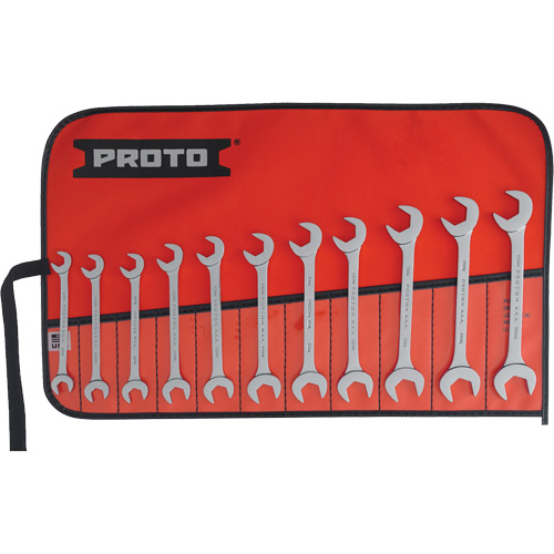 11-Piece Angled Open-End Wrench Set, Each, 10-4/5", Finish, Polished, Handle Type, Plain