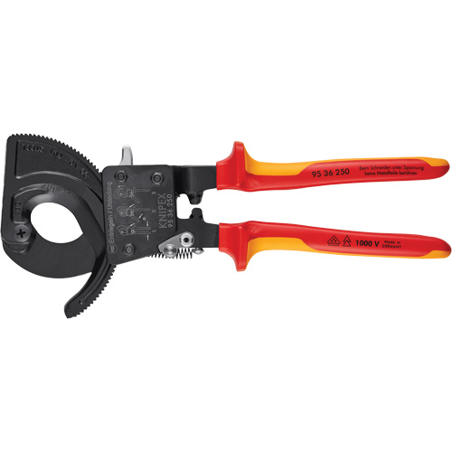 Insulated Ratcheting Cable Cutters, Each, 10", Voltage Rating, 1000 V, 1-1/4", Cutting Capacity - kcmil, 500
