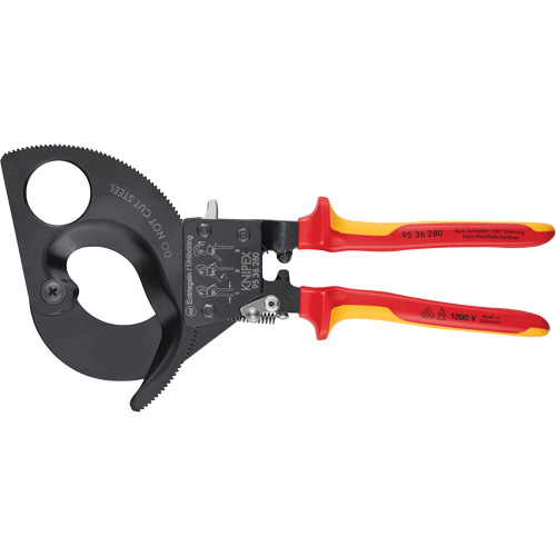 Insulated Ratcheting Cable Cutters, Each, 11", Voltage Rating, 1000 V, 2-3/64", Cutting Capacity - kcmil, 750