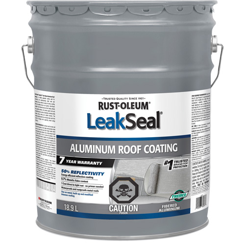LeakSeal® 7 Year Aluminum Roof Coating, Container Type, Pail, Net Volume, 18.9 L, Reflectivity, 50%, Metallic Flake Content, 9.7%