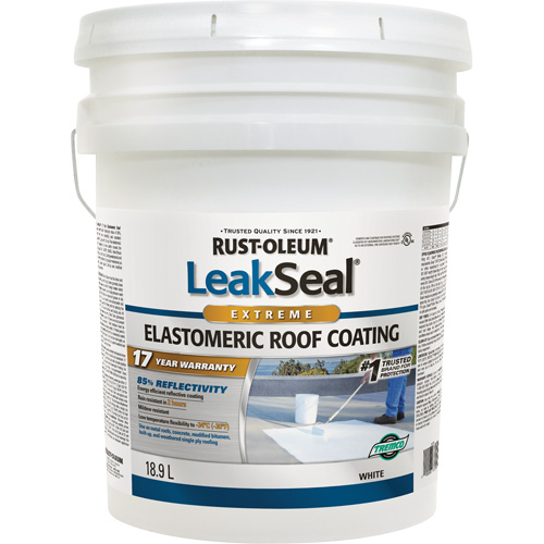LeakSeal® 17 Year Extreme Elastomeric Roof Coating, Container Type, Pail, Net Volume, 18.9 L, Reflectivity, 85%, Low Temperature Flexibility, -34°C (-30°F)