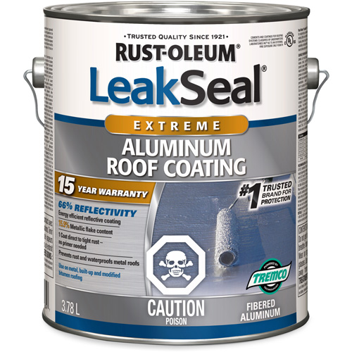 LeakSeal® 15 Year Aluminum Roof Coating, Container Type, Gallon, Net Volume, 3.78 L, Reflectivity, 66%, Metallic Flake Content, 15.9%