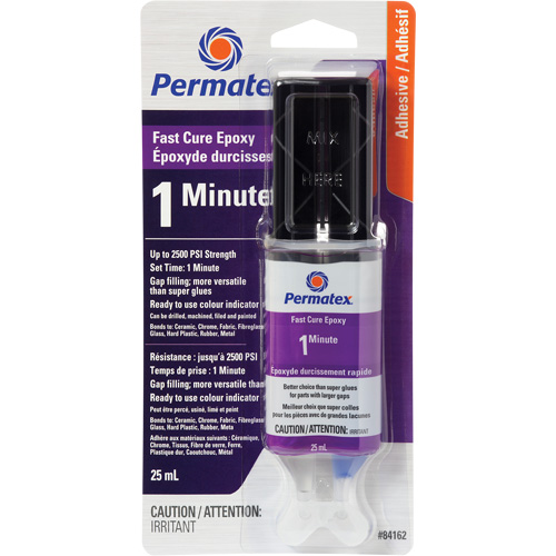 Gel Epoxy, Format, 25 ml, Container Type, Syringe, Colour, Clear, Application Time, 1 min., Strength, 2500 PSI, Temperature Range, -51°C to 150°C (-60°F to 300°F)